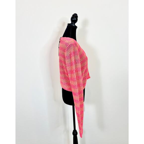 Rag & Bone Carson Cropped Crochet Cardigan Pink Multi Striped Large Button Front - Picture 5 of 8